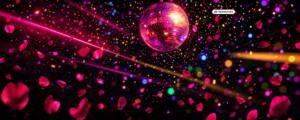 Discokugel vor einem bunten Hintergrund